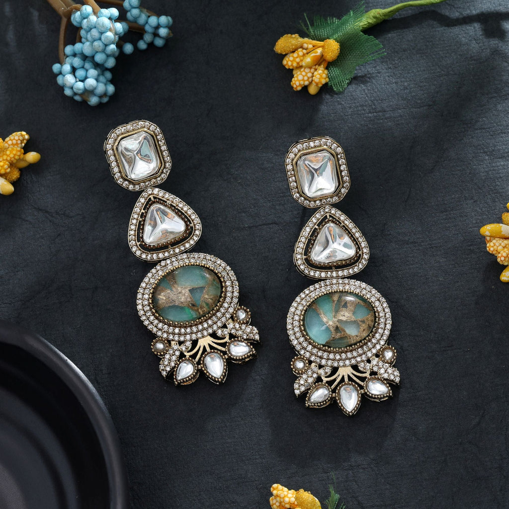 Pista Green Color American Diamond Earrings Traditional Wear