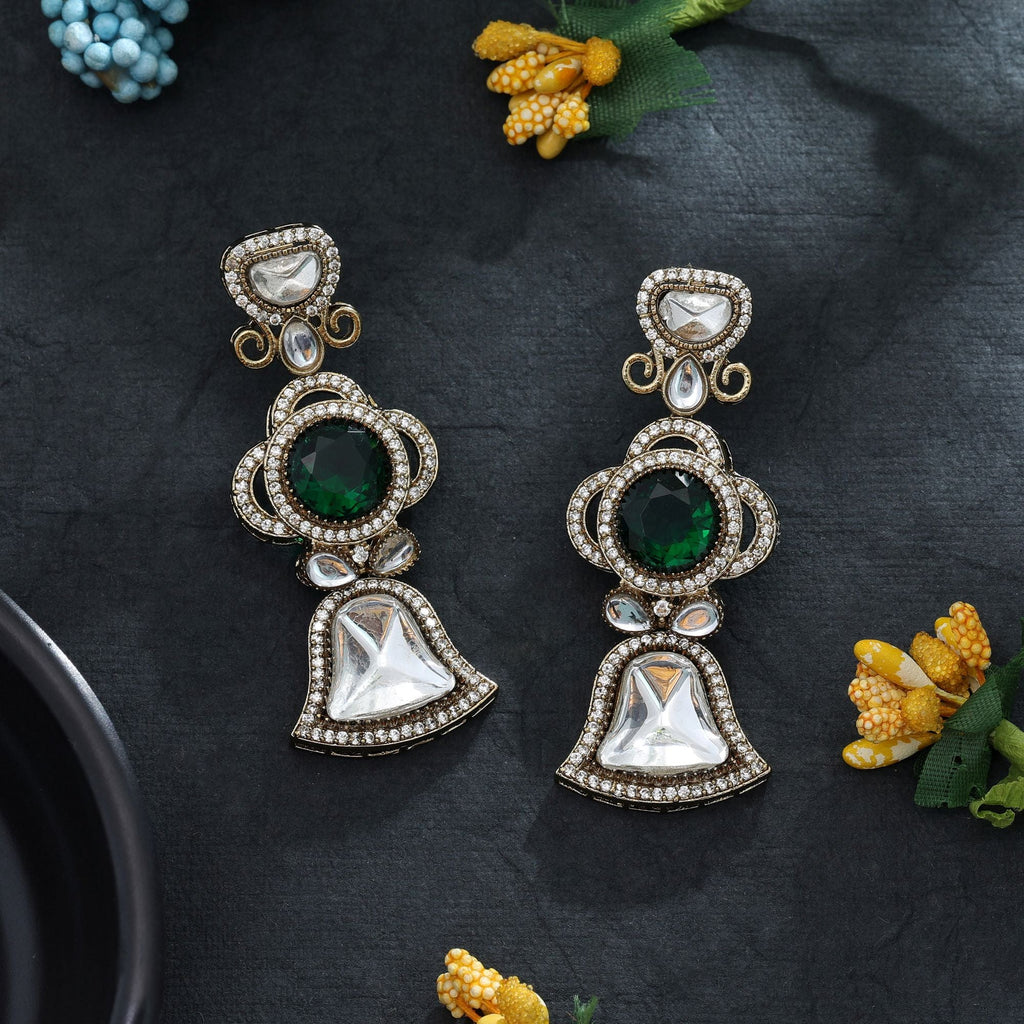 Green Color American Diamond Earrings Daily Wear