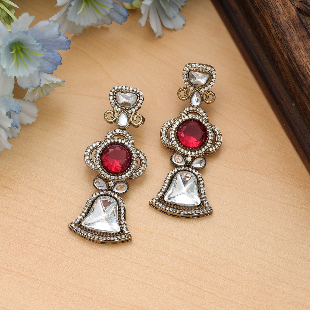 Red Color American Diamond Earrings Bridal Wear