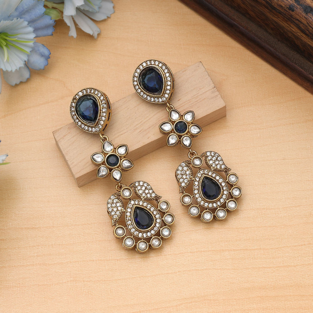 Blue Color American Diamond Earrings Party Wear