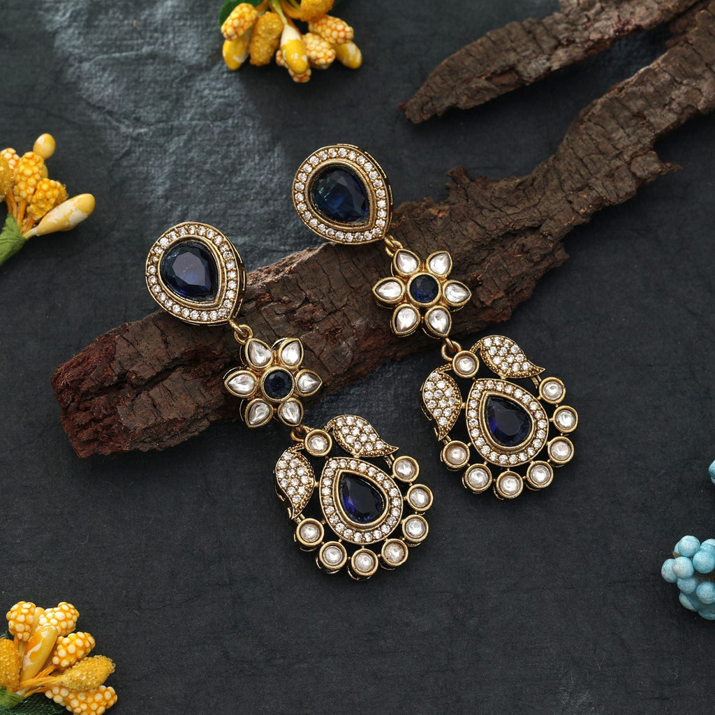 Blue Color American Diamond Earrings Party Wear