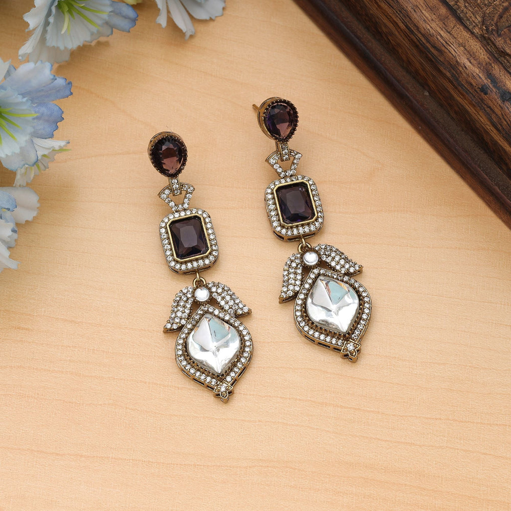 Purple Color American Diamond Earrings Ethnic Wear