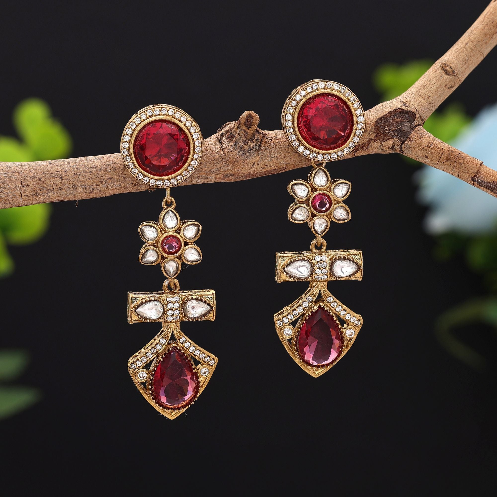 Rani Color American Diamond Earrings Bridal Festive Wear