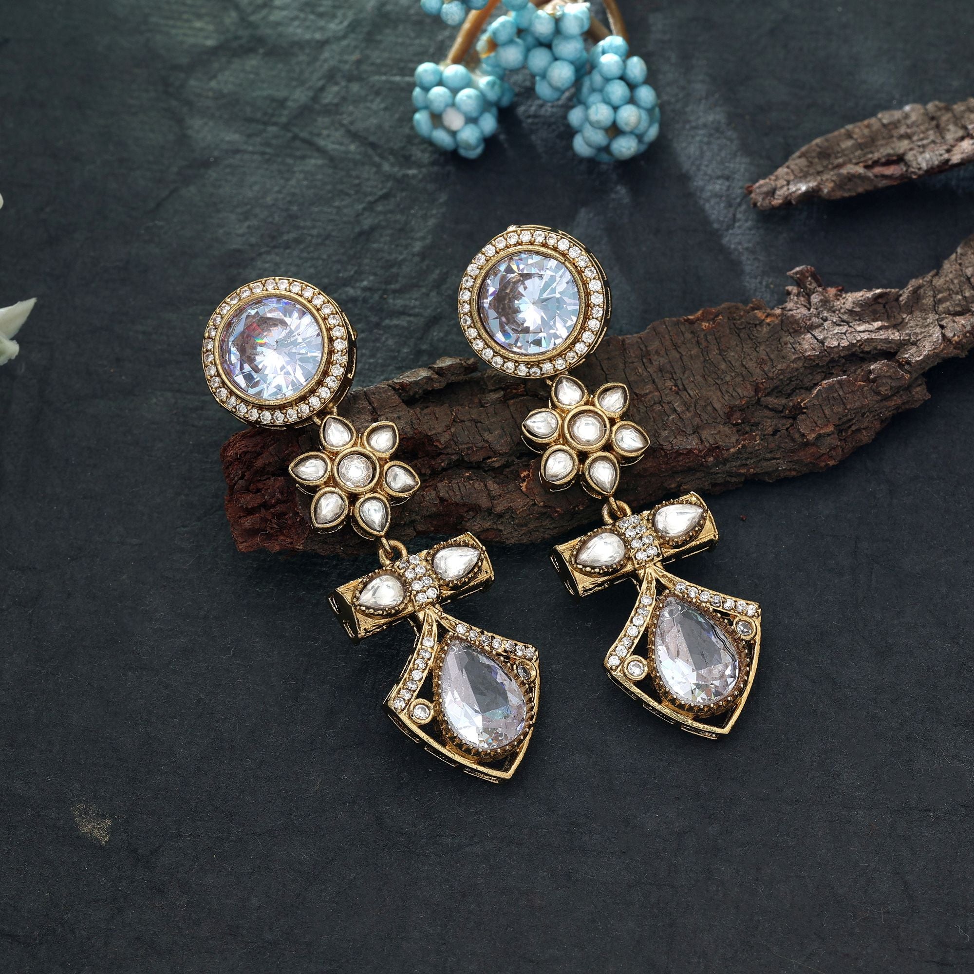 White Color American Diamond Earrings Minimal Wear