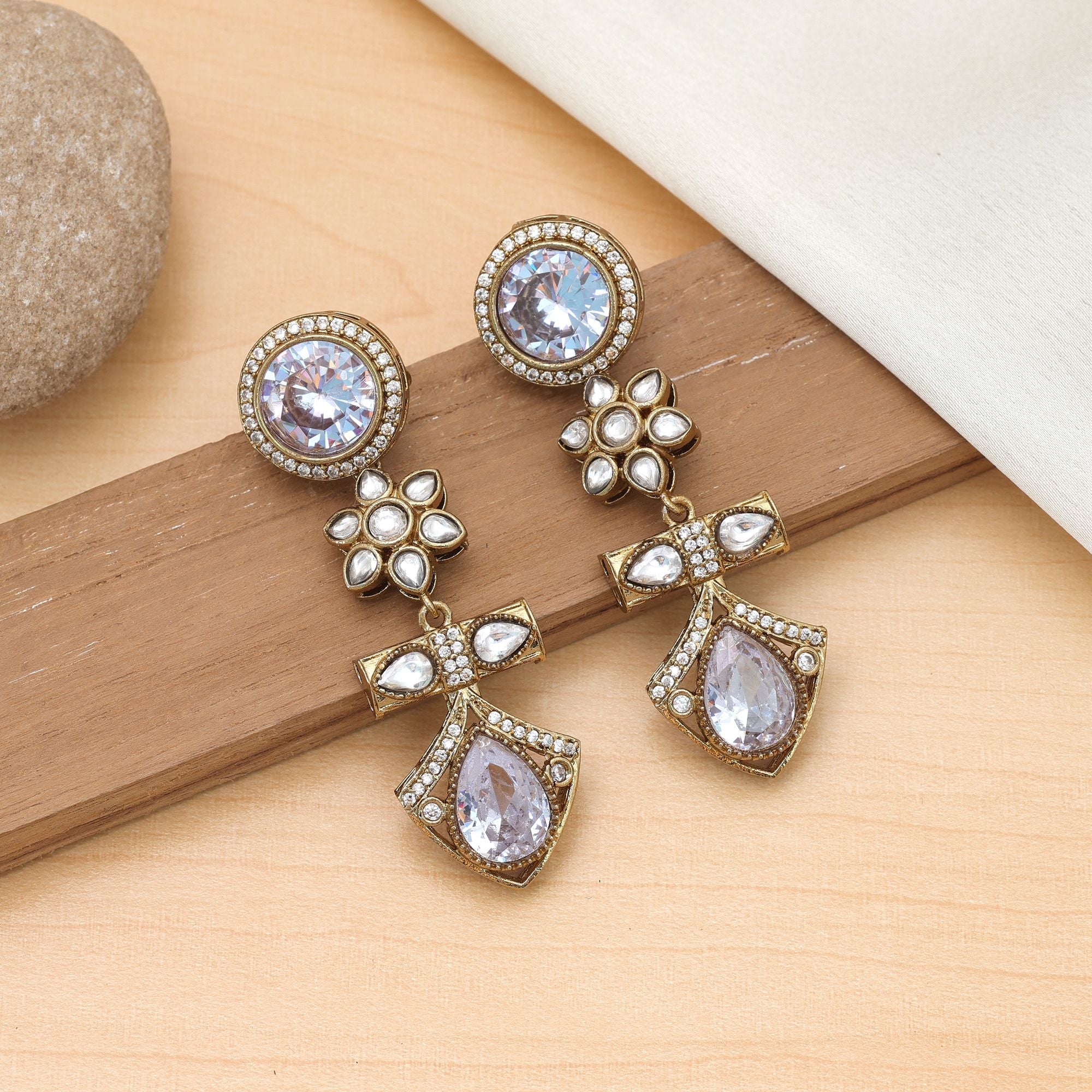 White Color American Diamond Earrings Minimal Wear