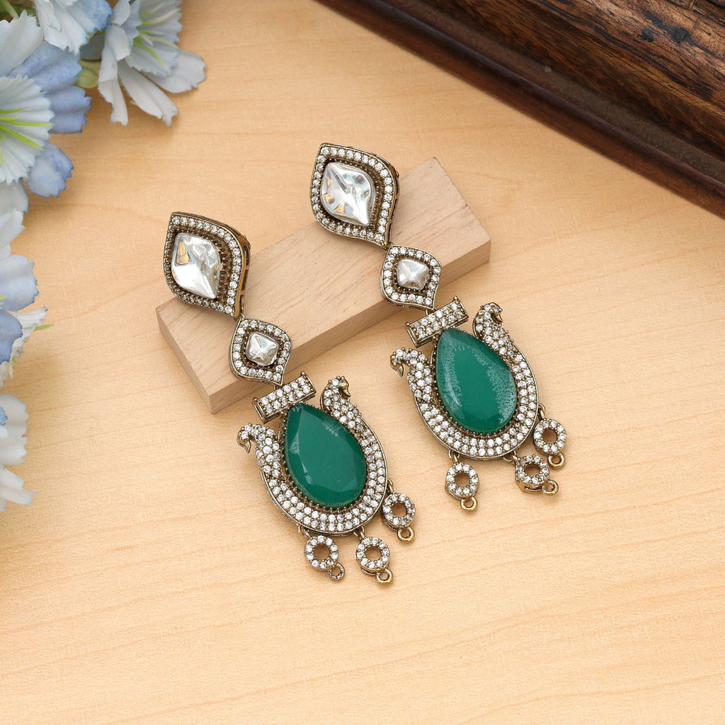 Green Color American Diamond Earrings Daily Wear