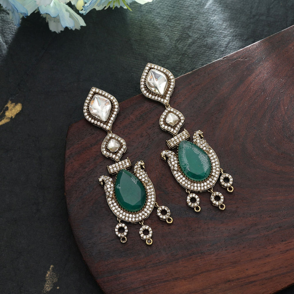 Green Color American Diamond Earrings Daily Wear