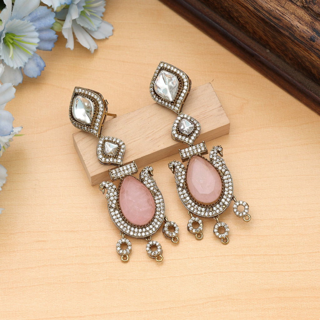 Pink Color American Diamond Earrings Party Wear