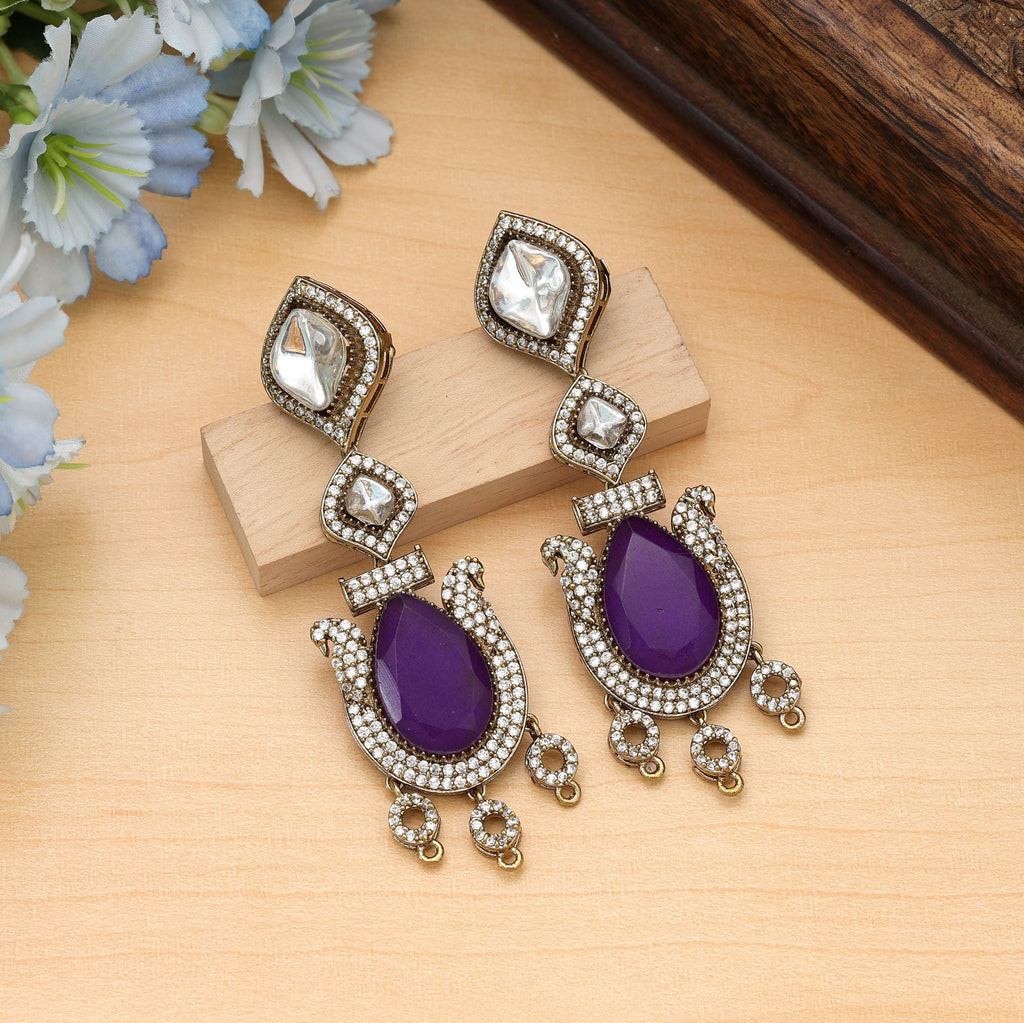 Purple Color American Diamond Earrings Trendy Wear