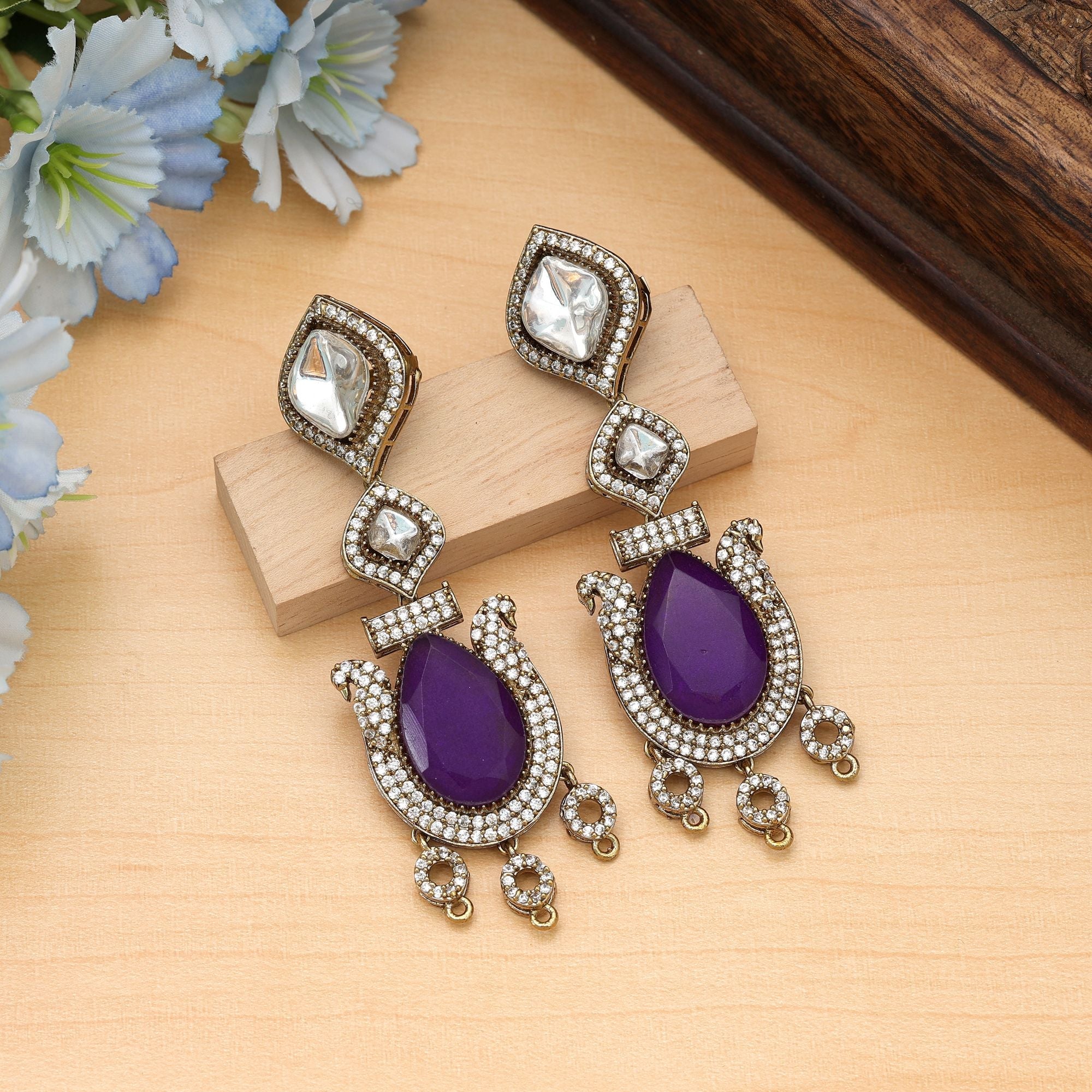 Purple Color American Diamond Earrings Trendy Wear