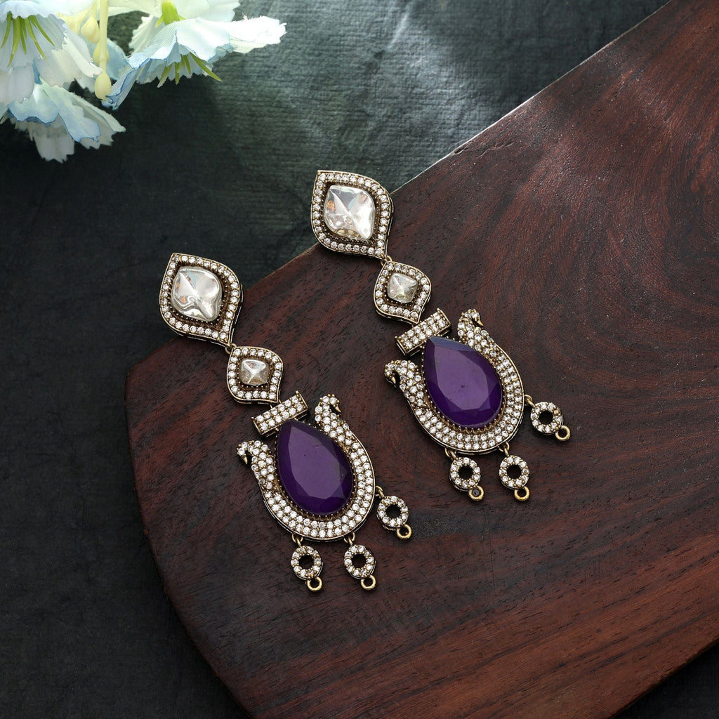 Purple Color American Diamond Earrings Trendy Wear