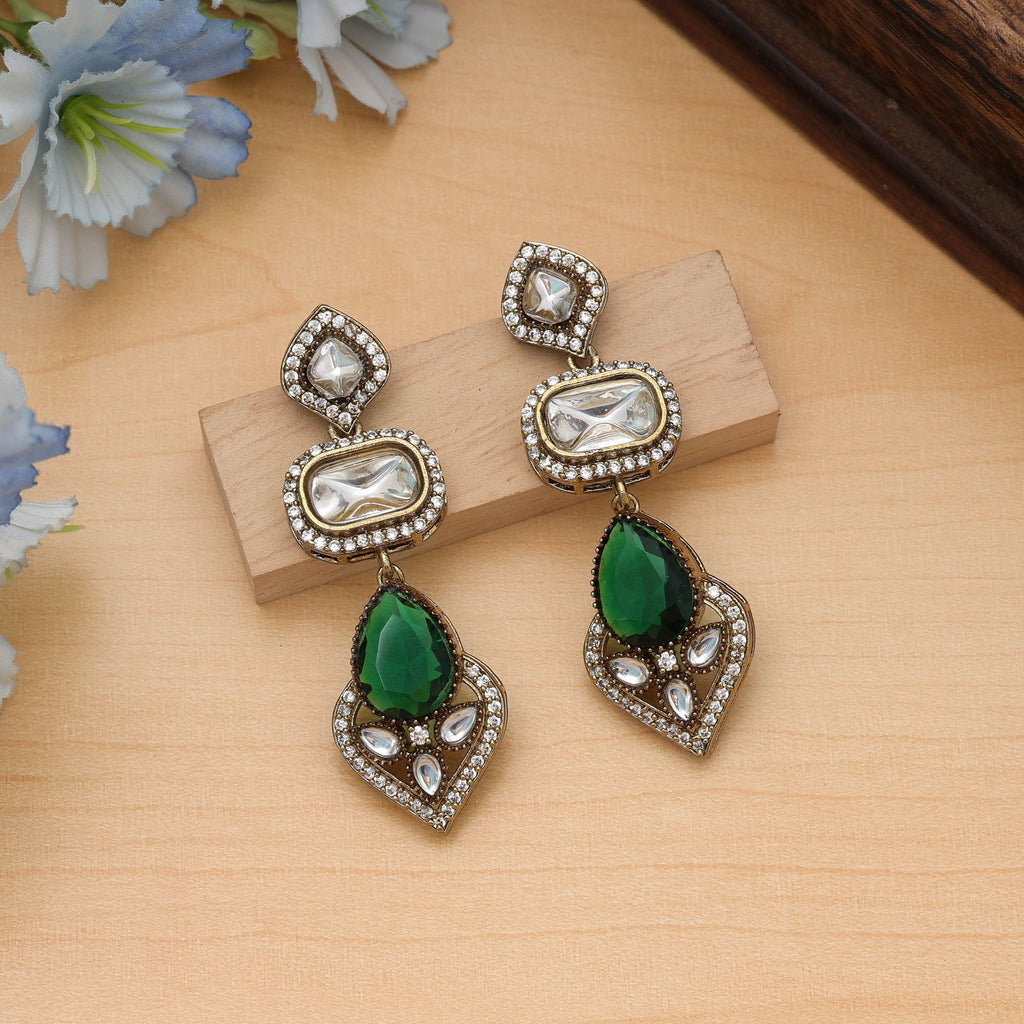 Green Color American Diamond Earrings Traditional Wear