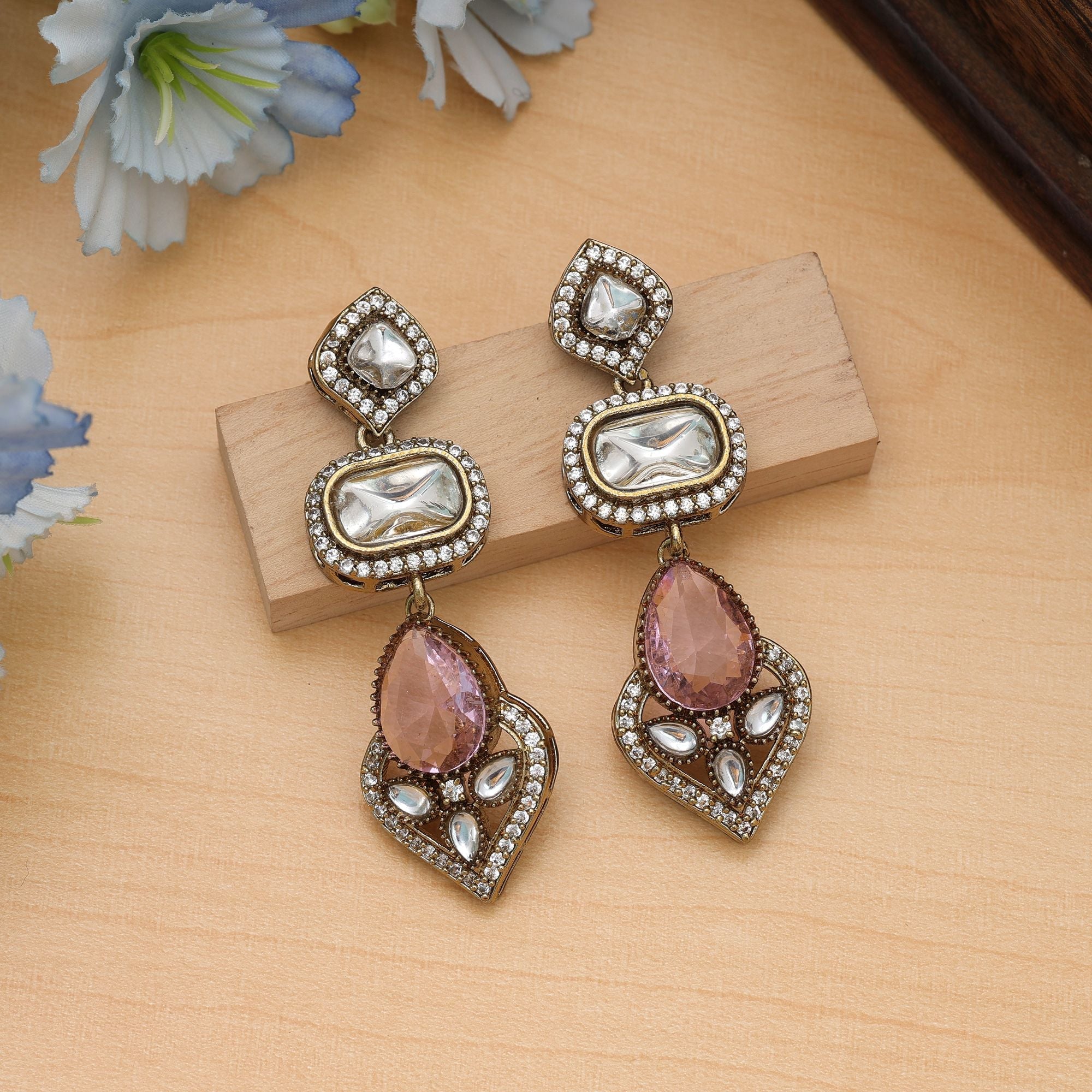 Pink Color American Diamond Earrings Daily Wear