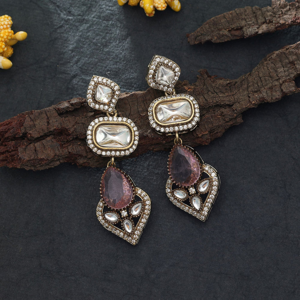 Pink Color American Diamond Earrings Daily Wear