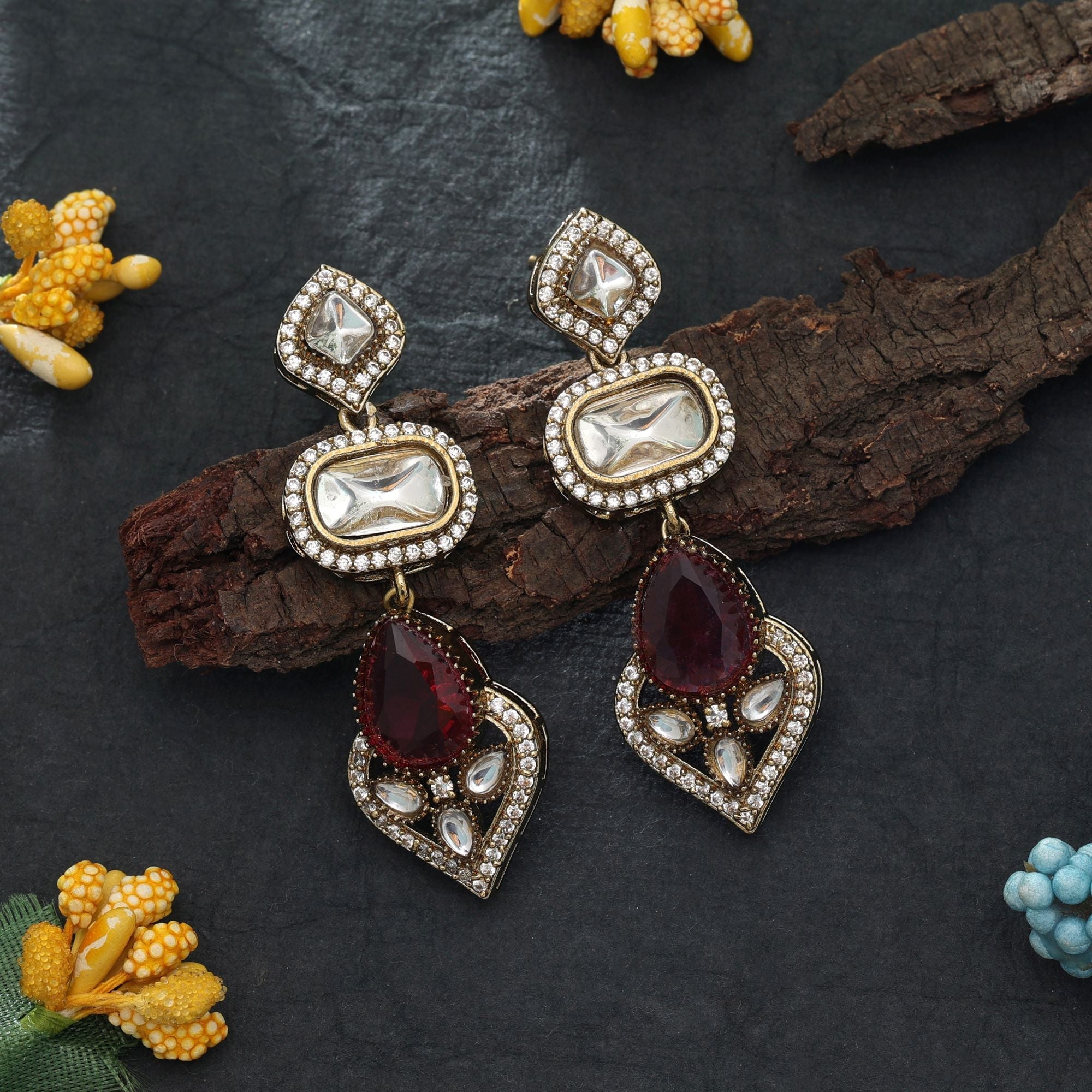 Rani Color American Diamond Earrings Wedding Wear