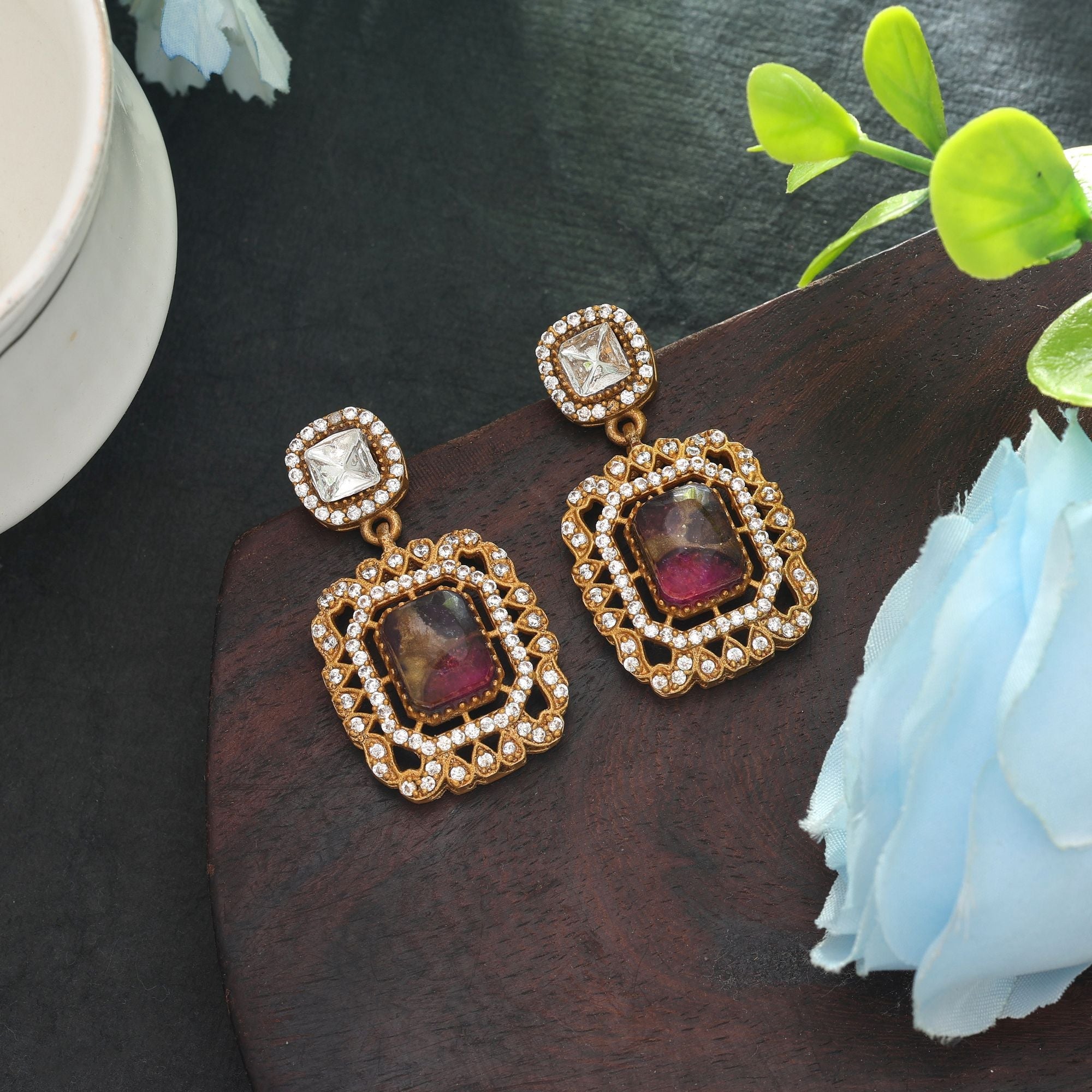 Rani Color American Diamond Earrings Bridal Wear