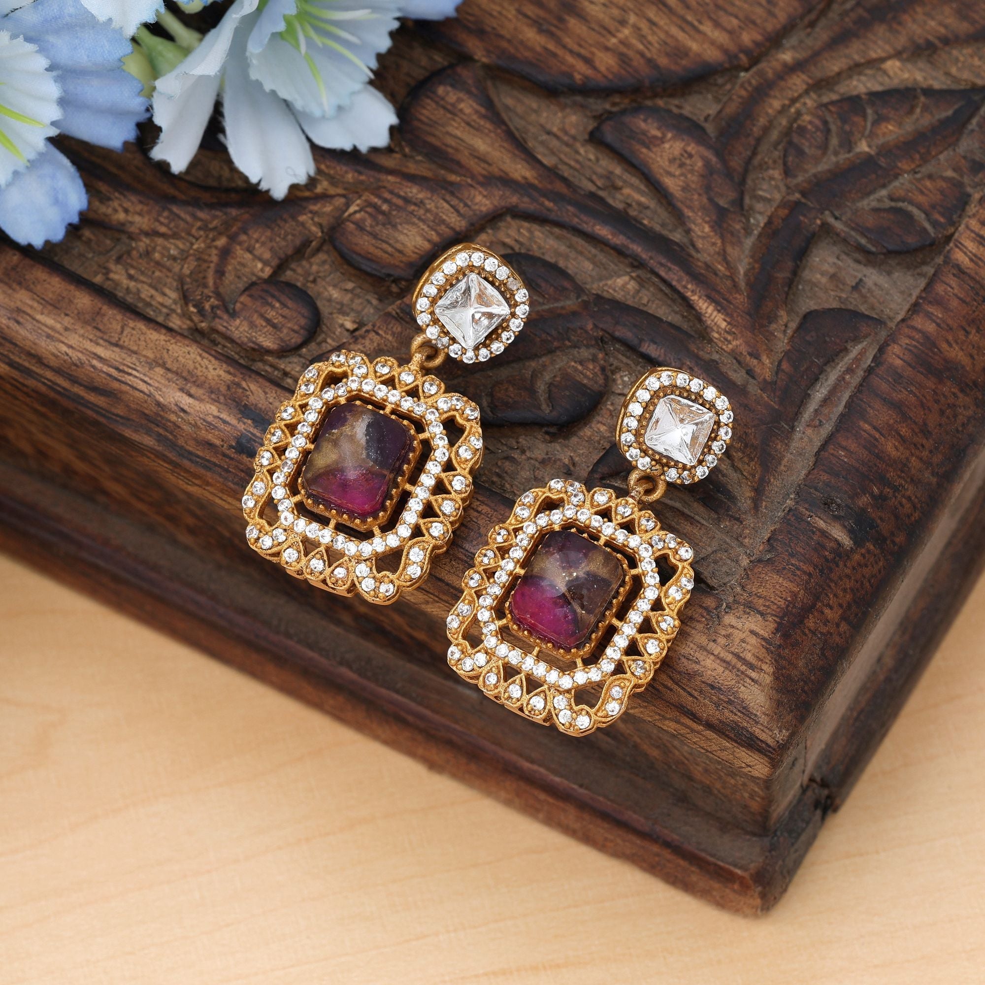 Rani Color American Diamond Earrings Bridal Wear