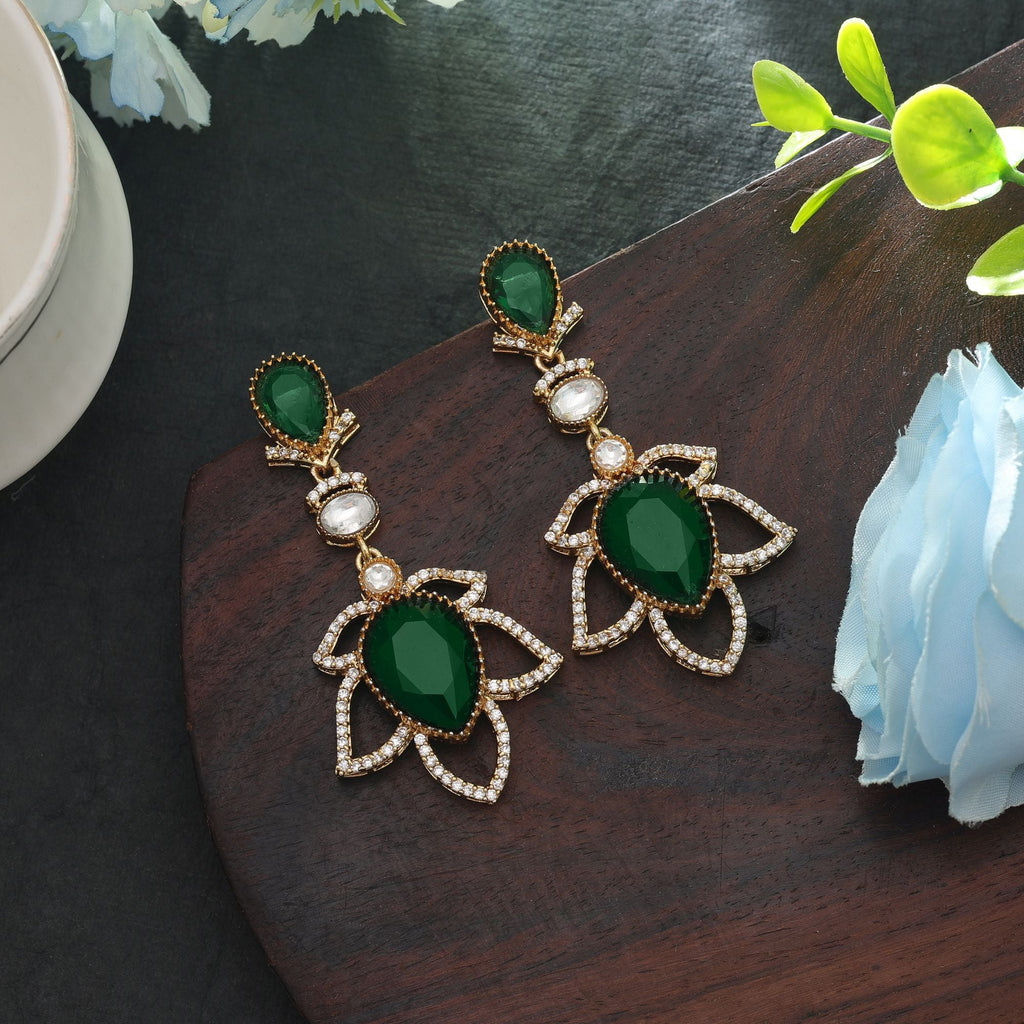 Green Color American Diamond Earrings Festive Wear