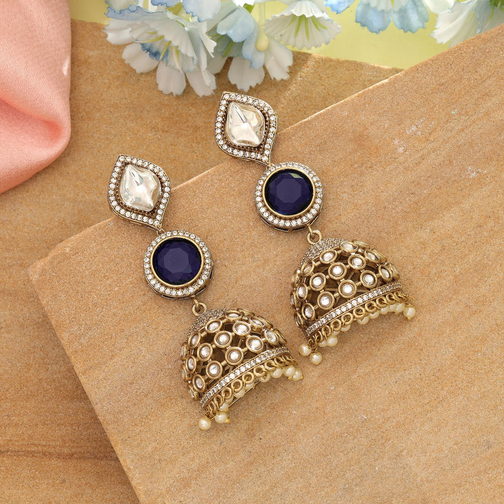 Blue Color American Diamond Earrings Elegant Modern Party Wear Jewelry Collection