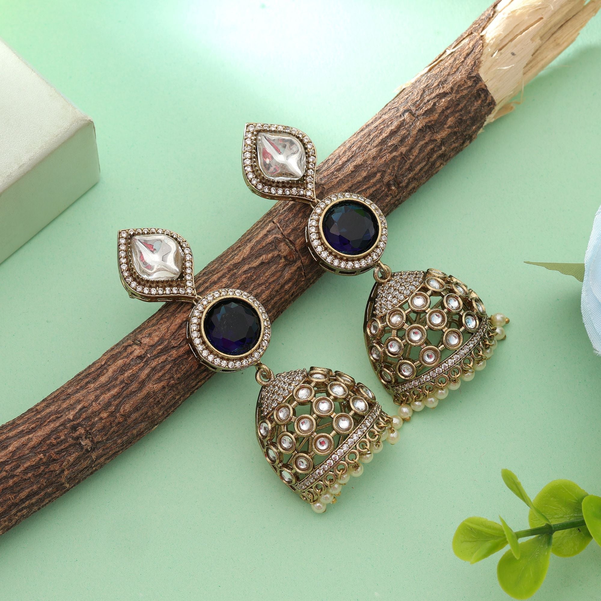Blue Color American Diamond Earrings Elegant Modern Party Wear Jewelry Collection