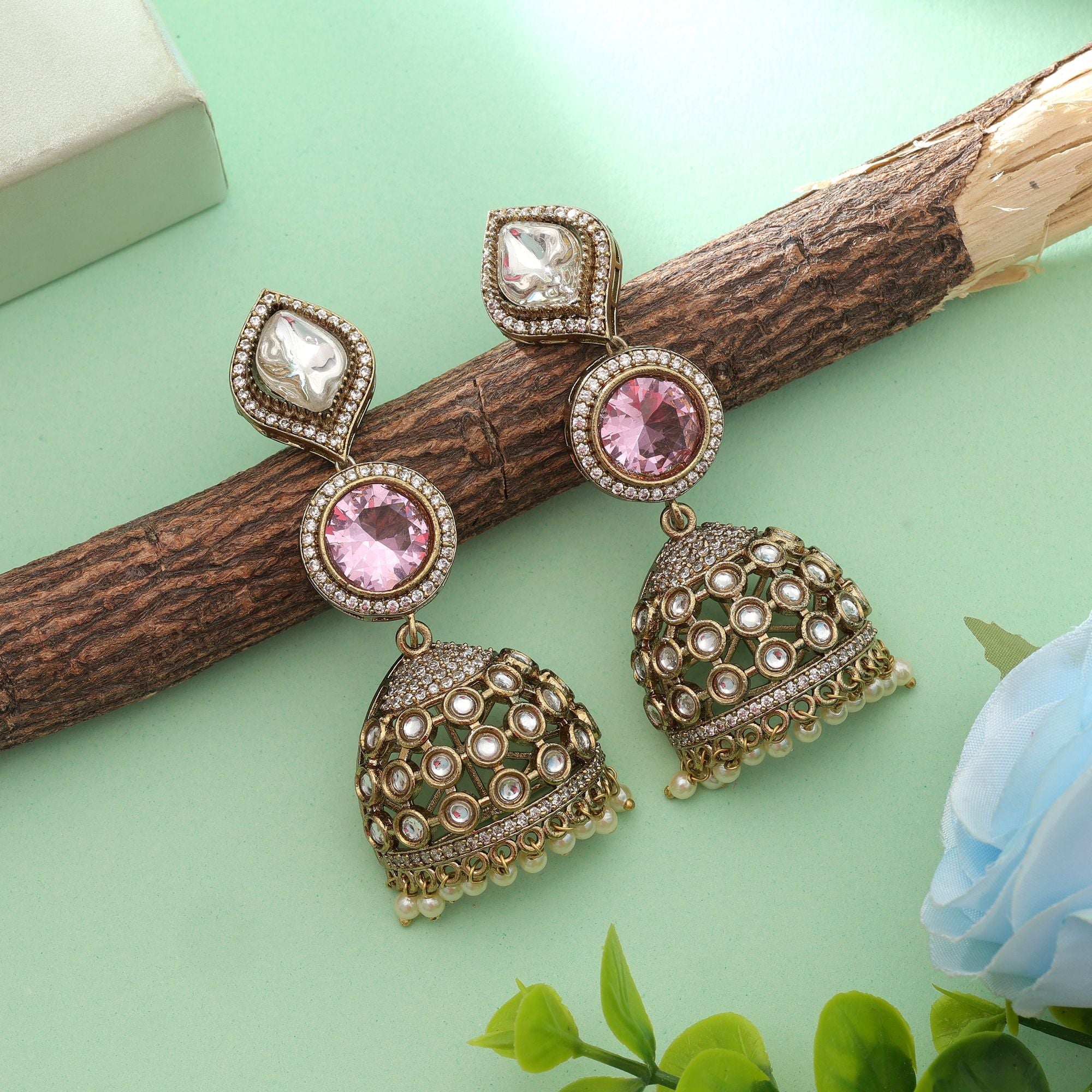 Light Pink Color American Diamond Earrings Elegant Stylish Daily Wear Jewelry Collection