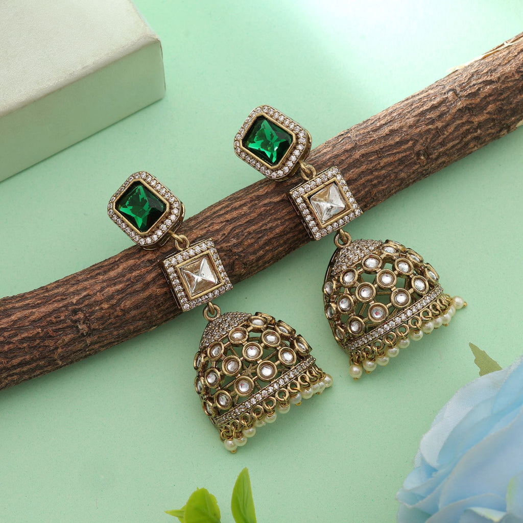 Green Color American Diamond Earrings Designer Festive Stylish Jewelry Collection Design