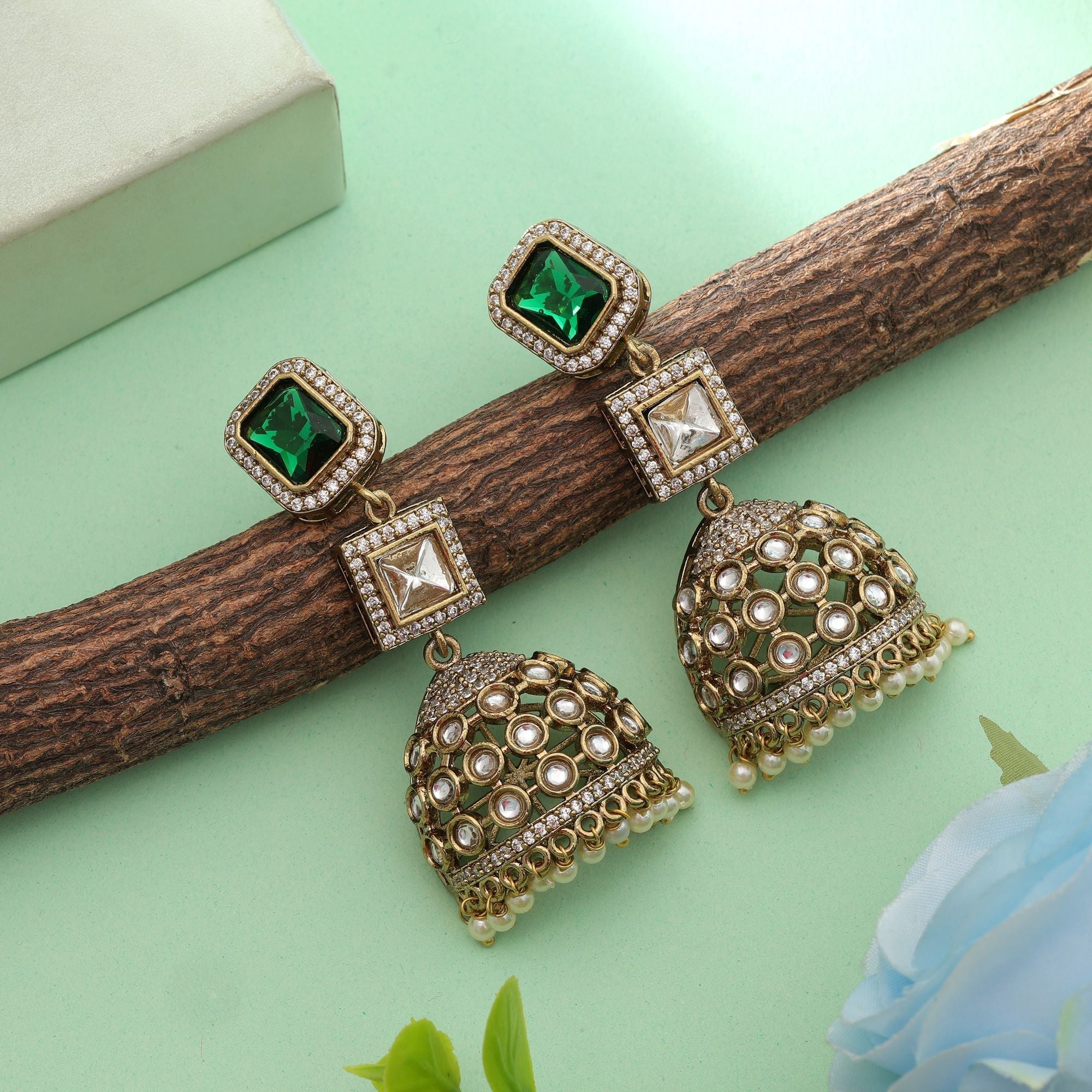 Green Color American Diamond Earrings Designer Festive Stylish Jewelry Collection Design
