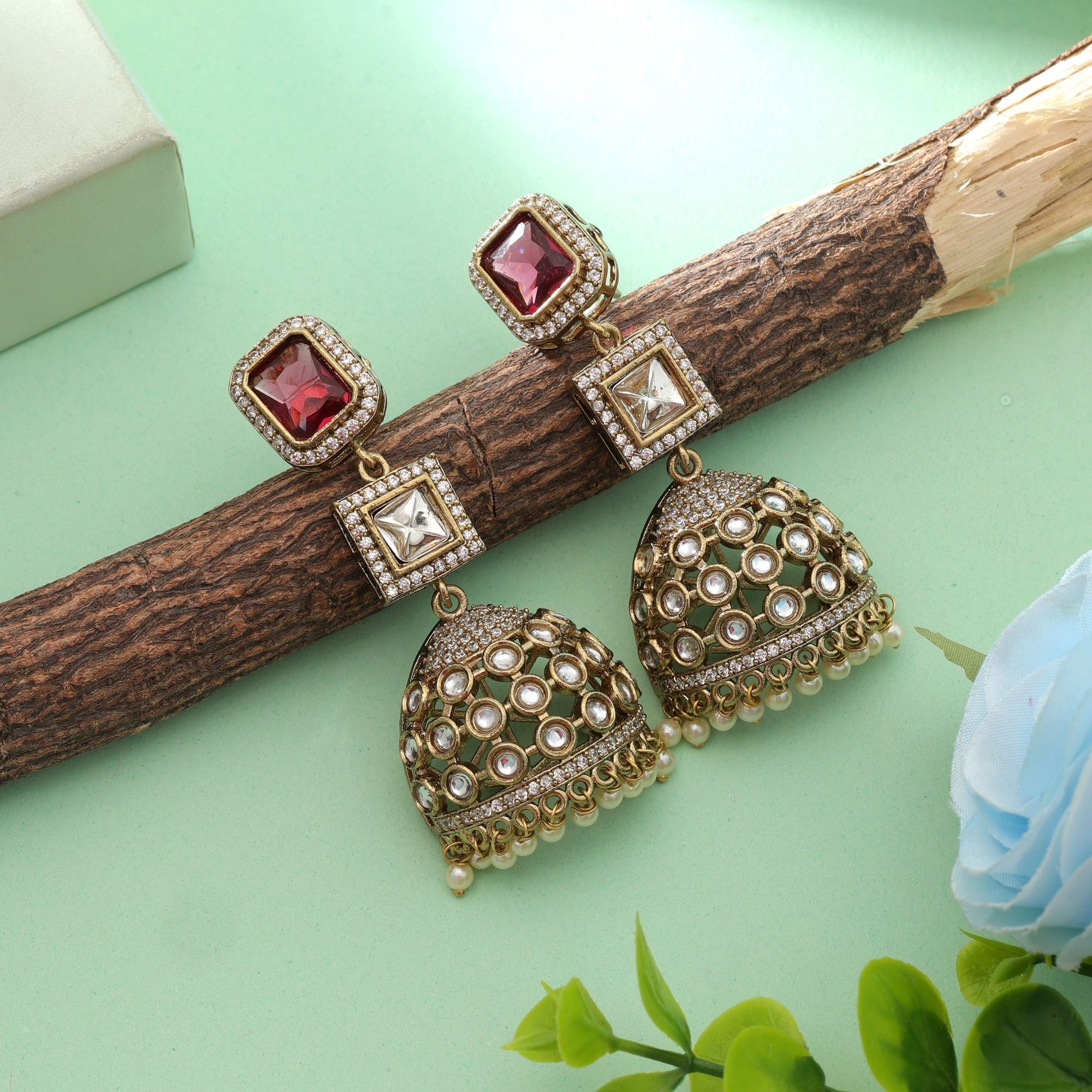 Magenta Color American Diamond Earrings Stylish Trendy Ethnic Jewelry Collection Design