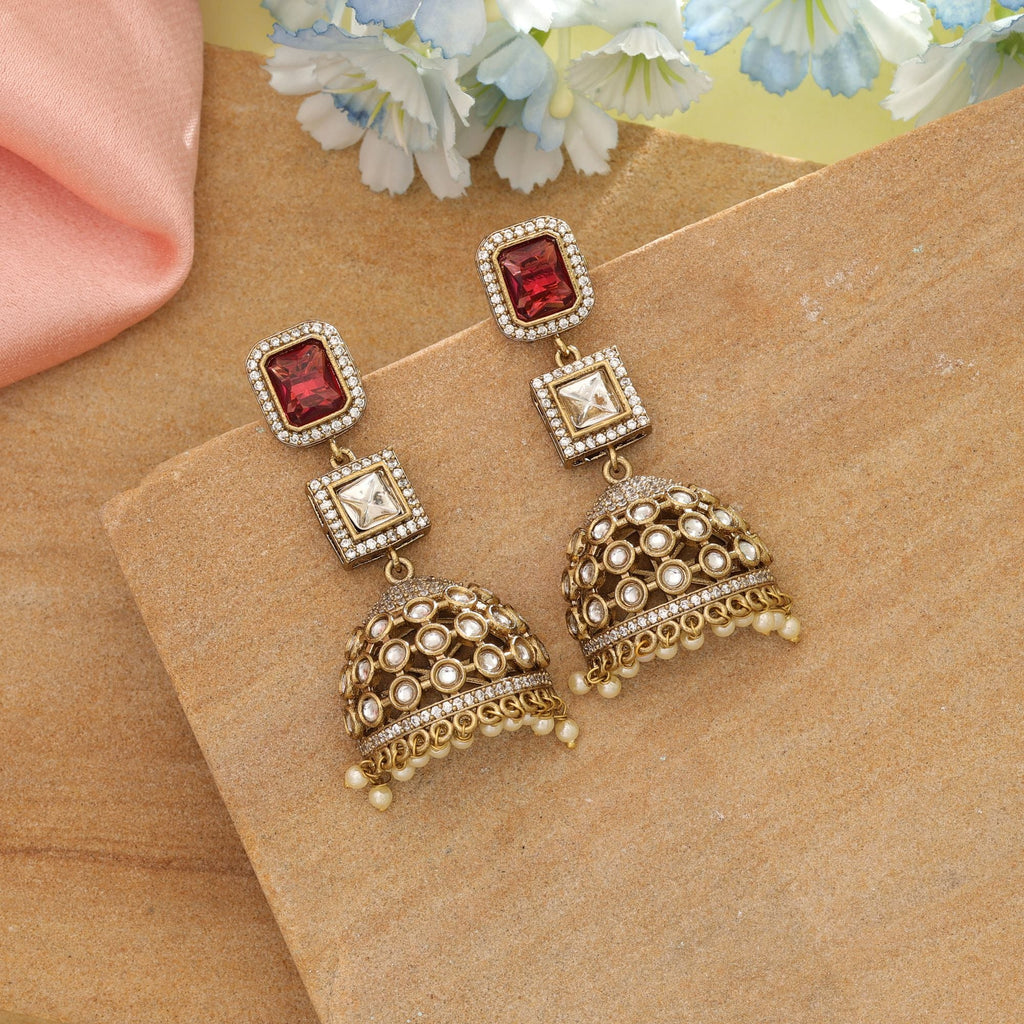 Magenta Color American Diamond Earrings Stylish Trendy Ethnic Jewelry Collection Design