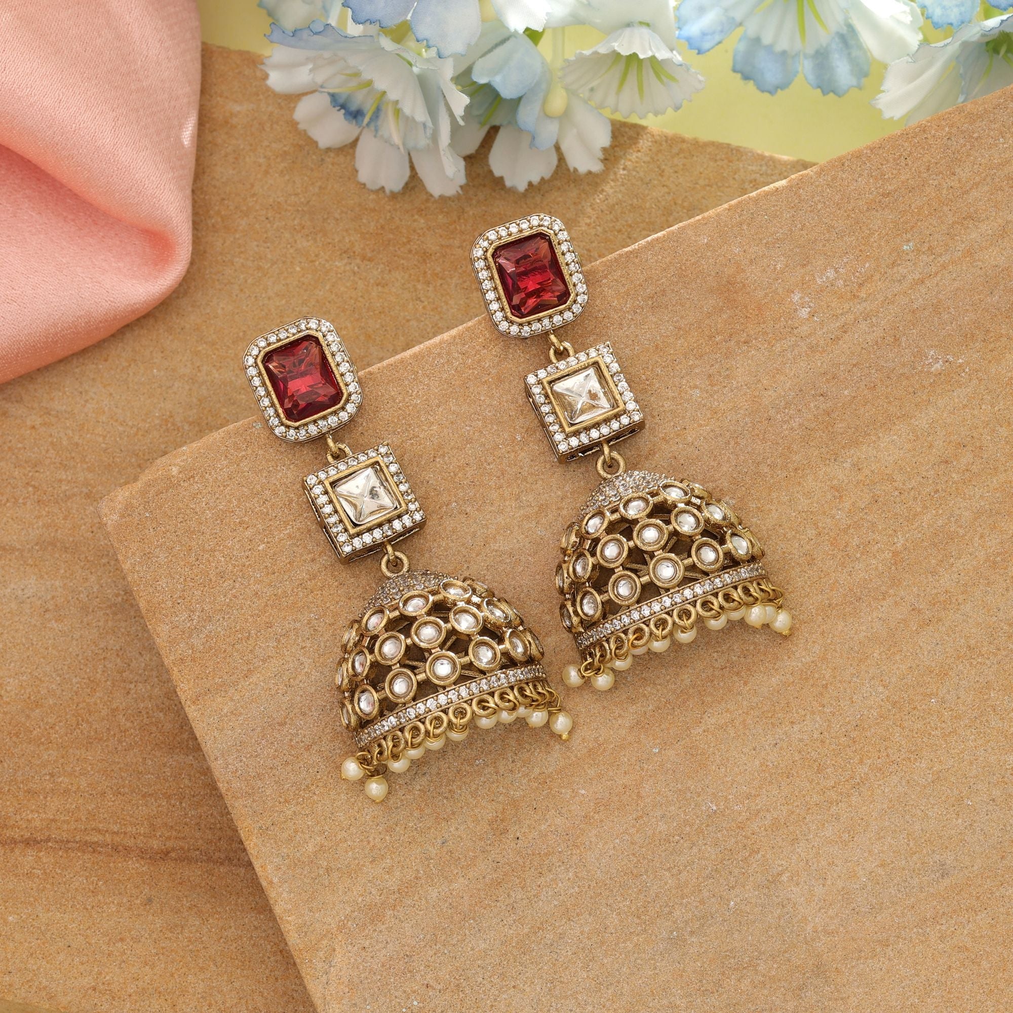 Magenta Color American Diamond Earrings Stylish Trendy Ethnic Jewelry Collection Design