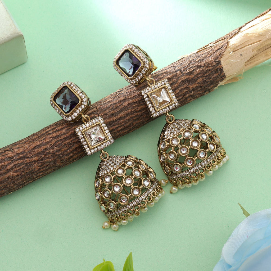 Purple Color American Diamond Earrings Classic Elegant Party Wear Jewelry Collection