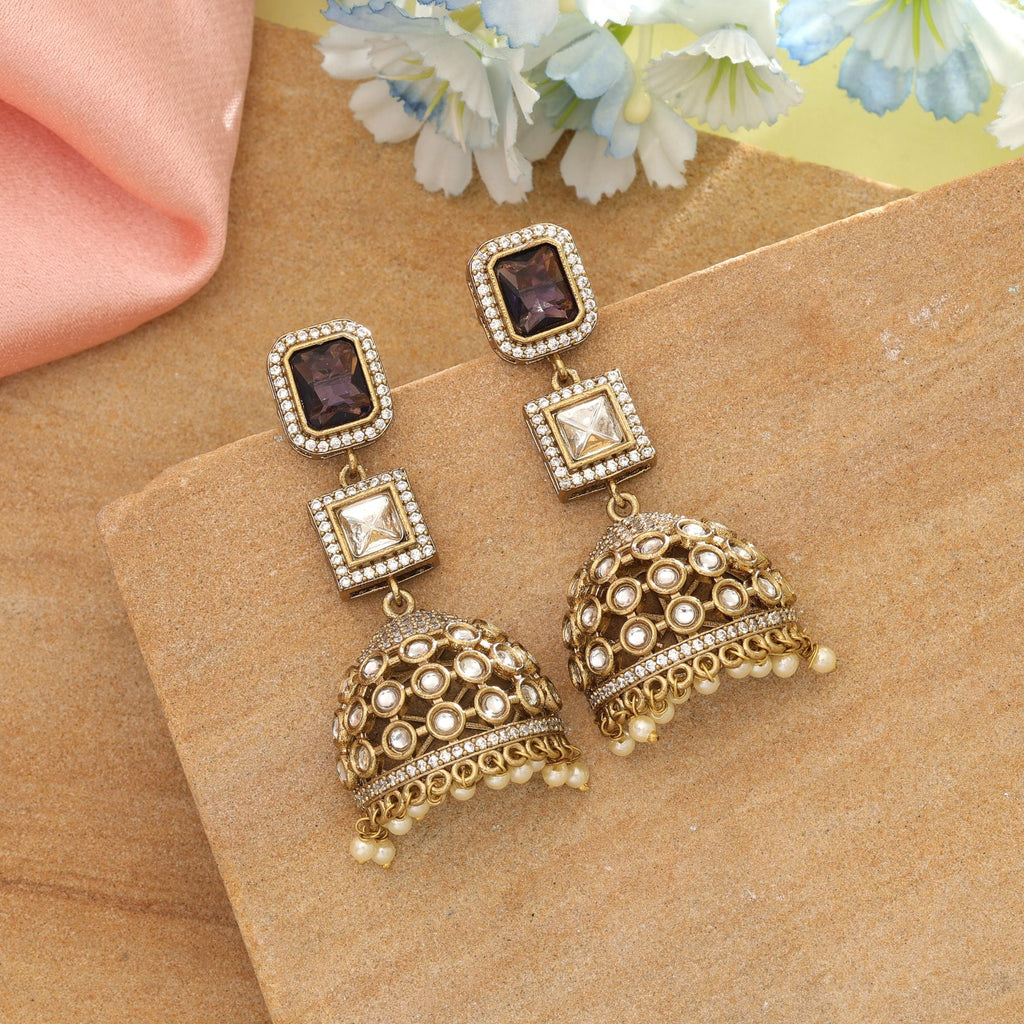 Purple Color American Diamond Earrings Classic Elegant Party Wear Jewelry Collection