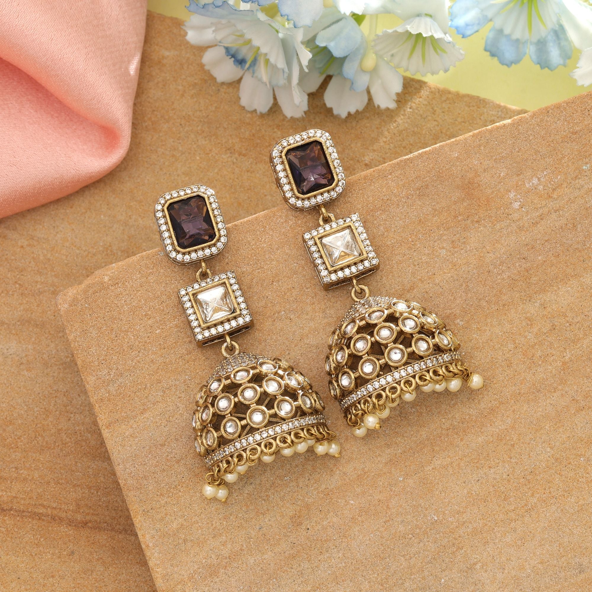Purple Color American Diamond Earrings Classic Elegant Party Wear Jewelry Collection