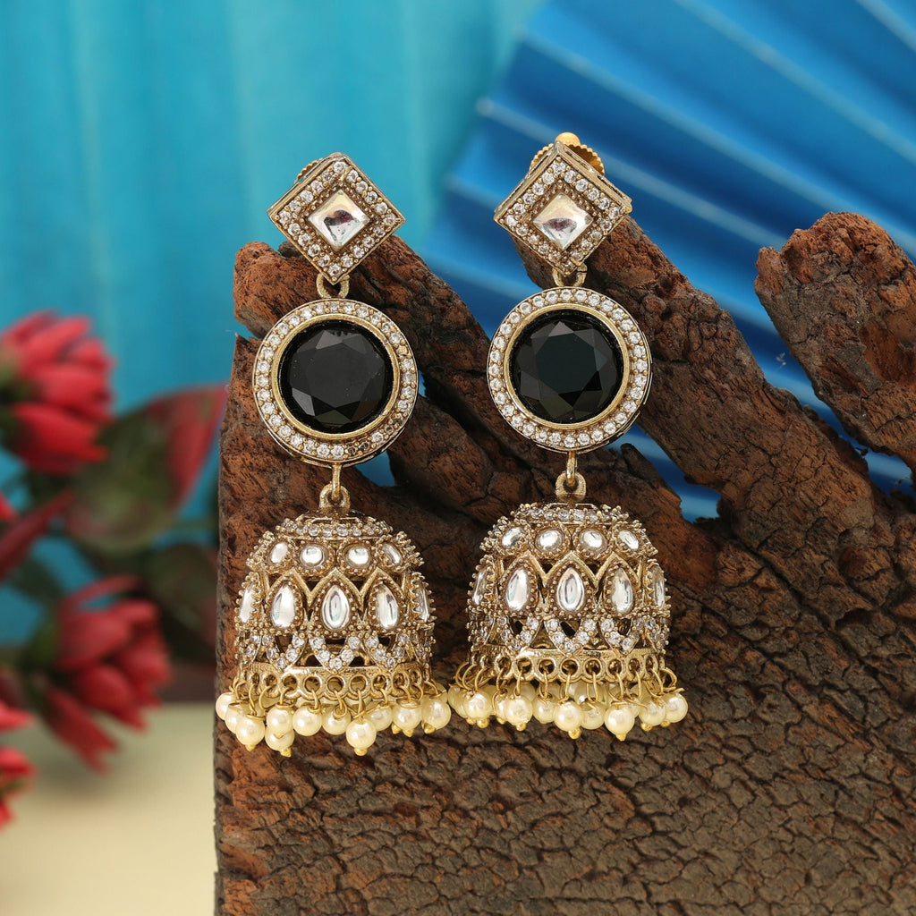 Black Color American Diamond Earrings Bold Stylish Modern Jewelry Collection Design
