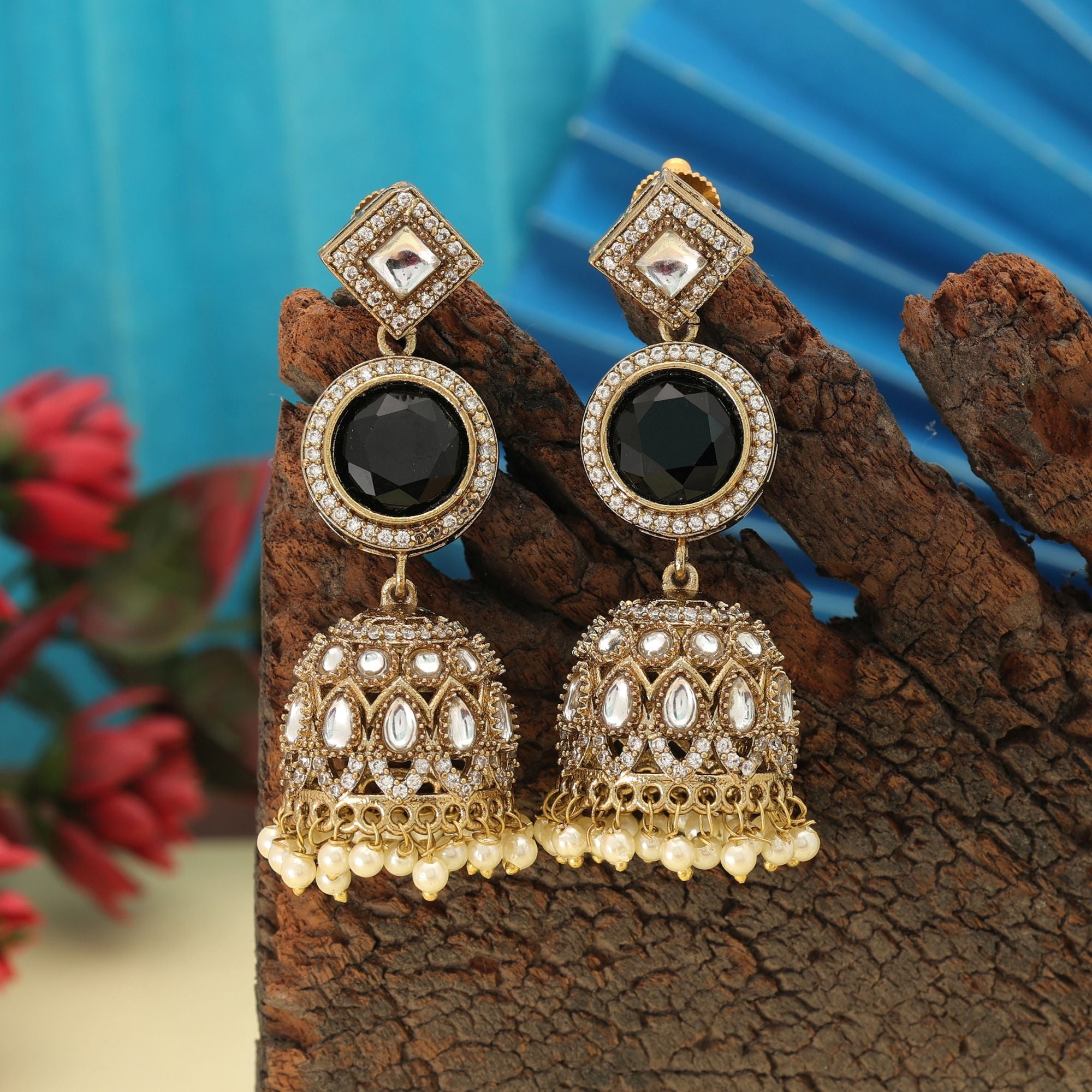 Black Color American Diamond Earrings Bold Stylish Modern Jewelry Collection Design