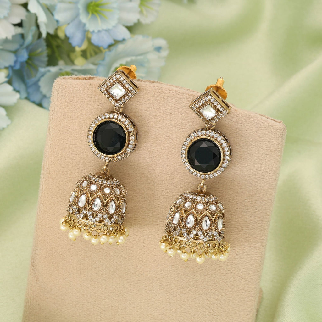 Black Color American Diamond Earrings Bold Stylish Modern Jewelry Collection Design