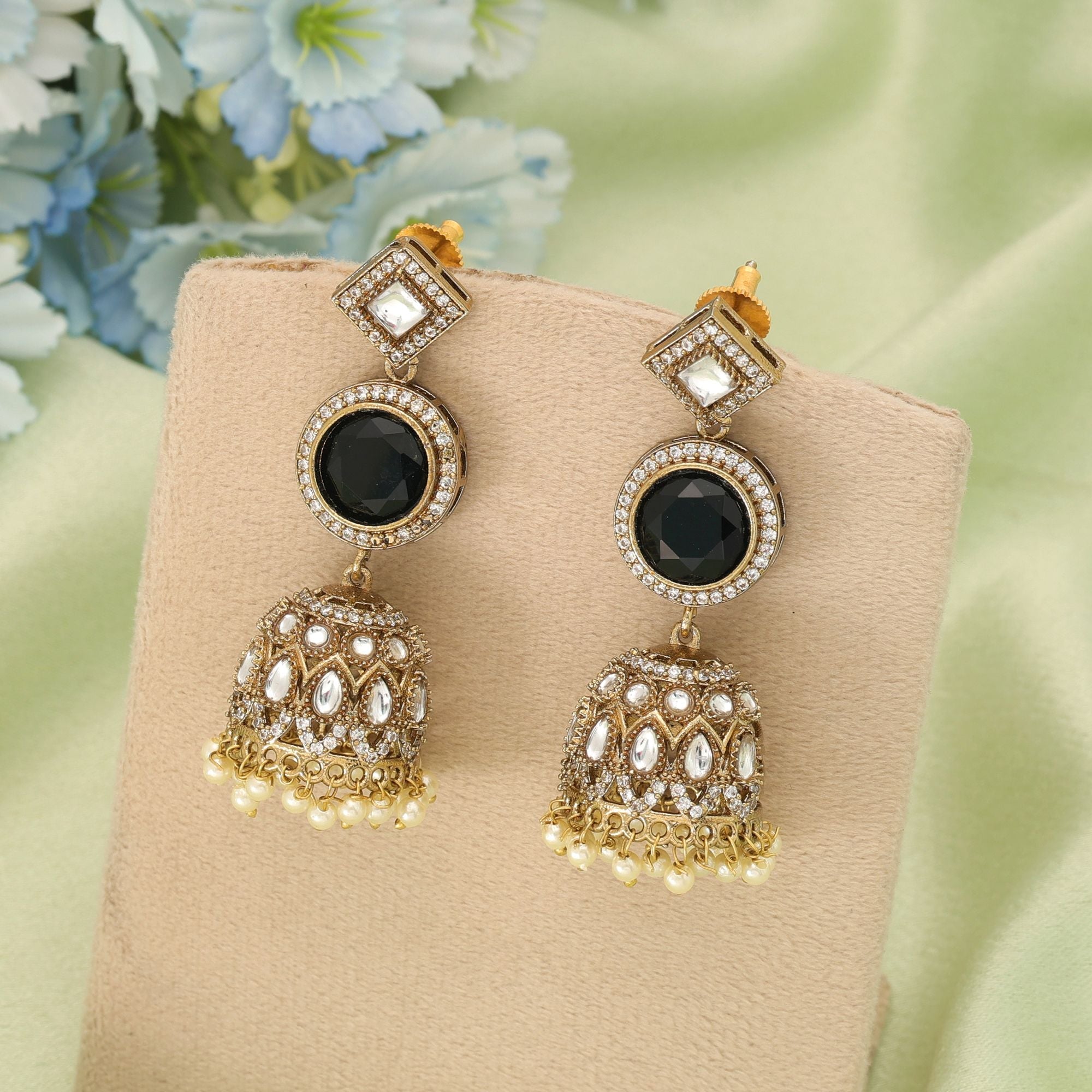 Black Color American Diamond Earrings Bold Stylish Modern Jewelry Collection Design