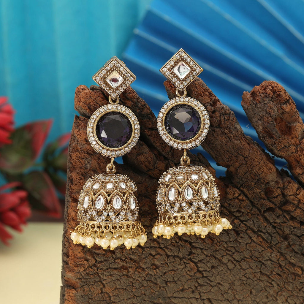 Purple Color American Diamond Earrings Trendy Ethnic Party Wear Jewelry Design