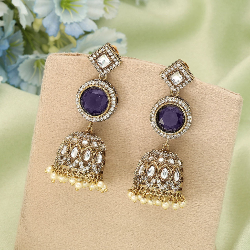 Purple Color American Diamond Earrings Trendy Ethnic Party Wear Jewelry Design