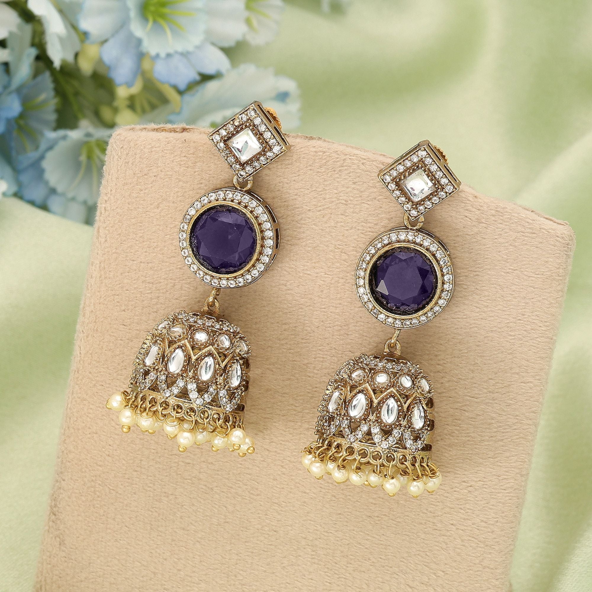 Purple Color American Diamond Earrings Trendy Ethnic Party Wear Jewelry Design