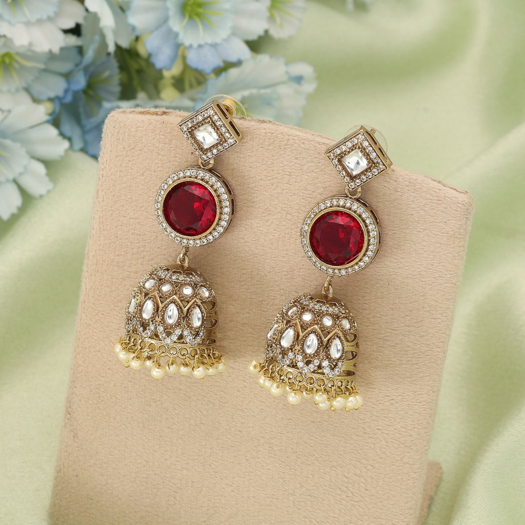 Red Color American Diamond Earrings Traditional Bridal Statement Jewelry Collection