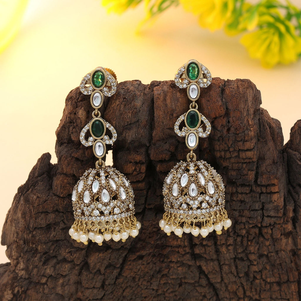 Green American Diamond Earrings - Daily Wear
