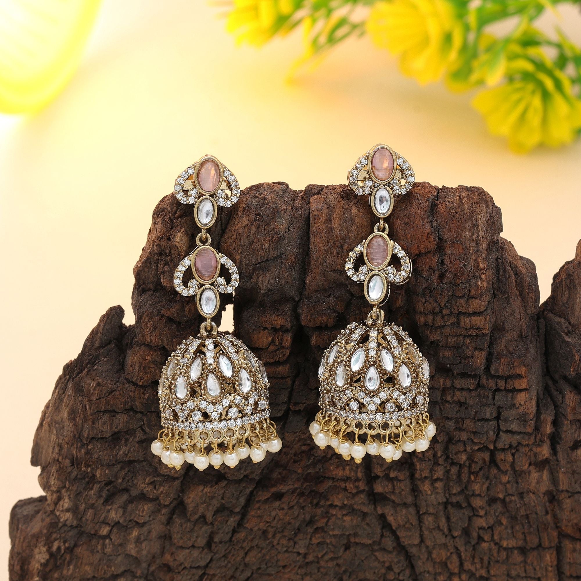 Light Pink American Diamond Earrings