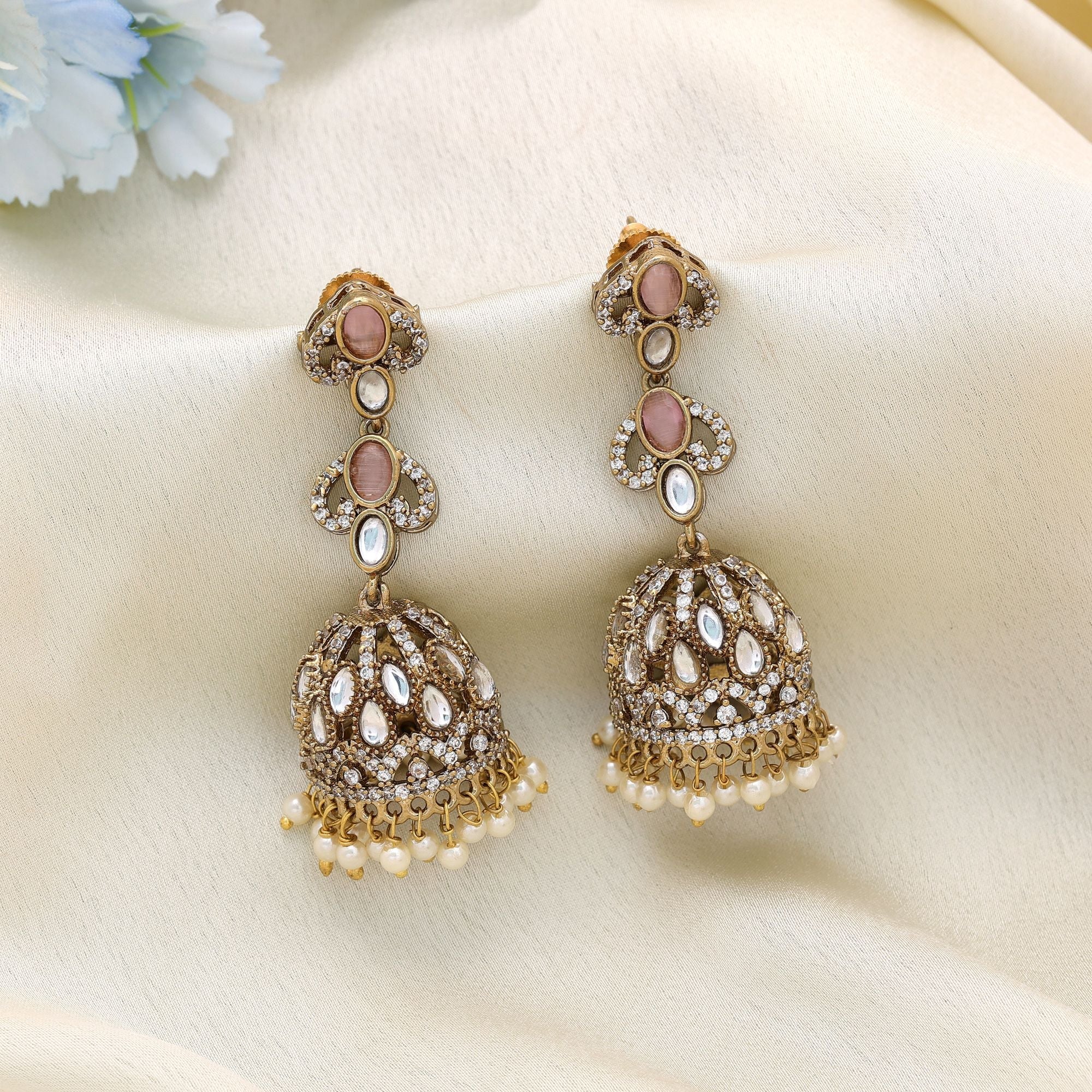 Light Pink American Diamond Earrings
