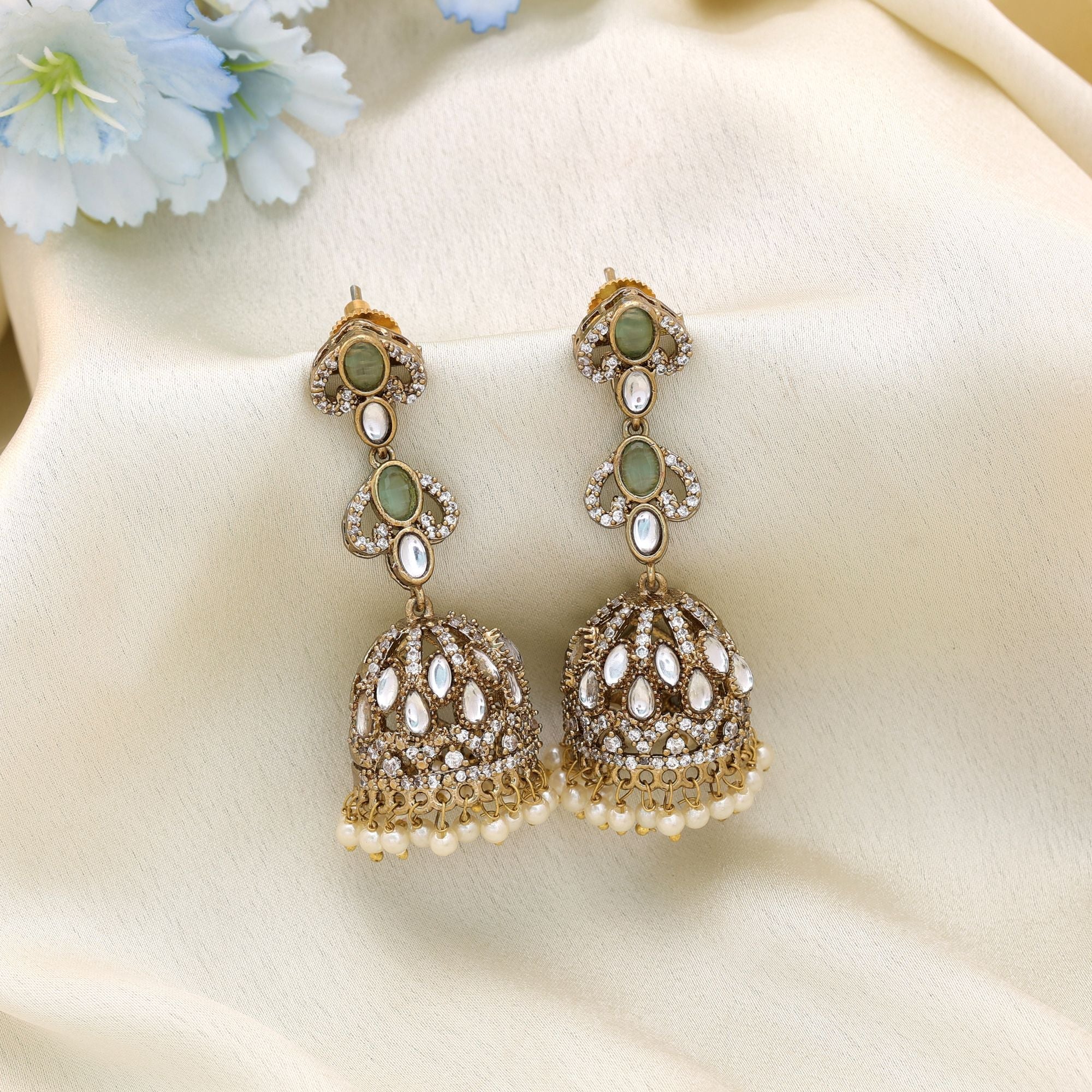 Pista Green American Diamond Earrings