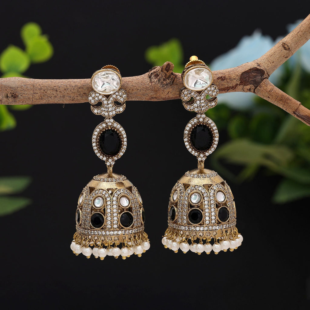 Black Color American Diamond Earrings Festive Party Wear