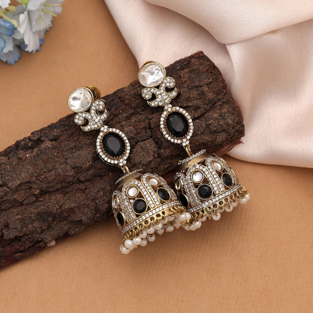 Black Color American Diamond Earrings Festive Party Wear