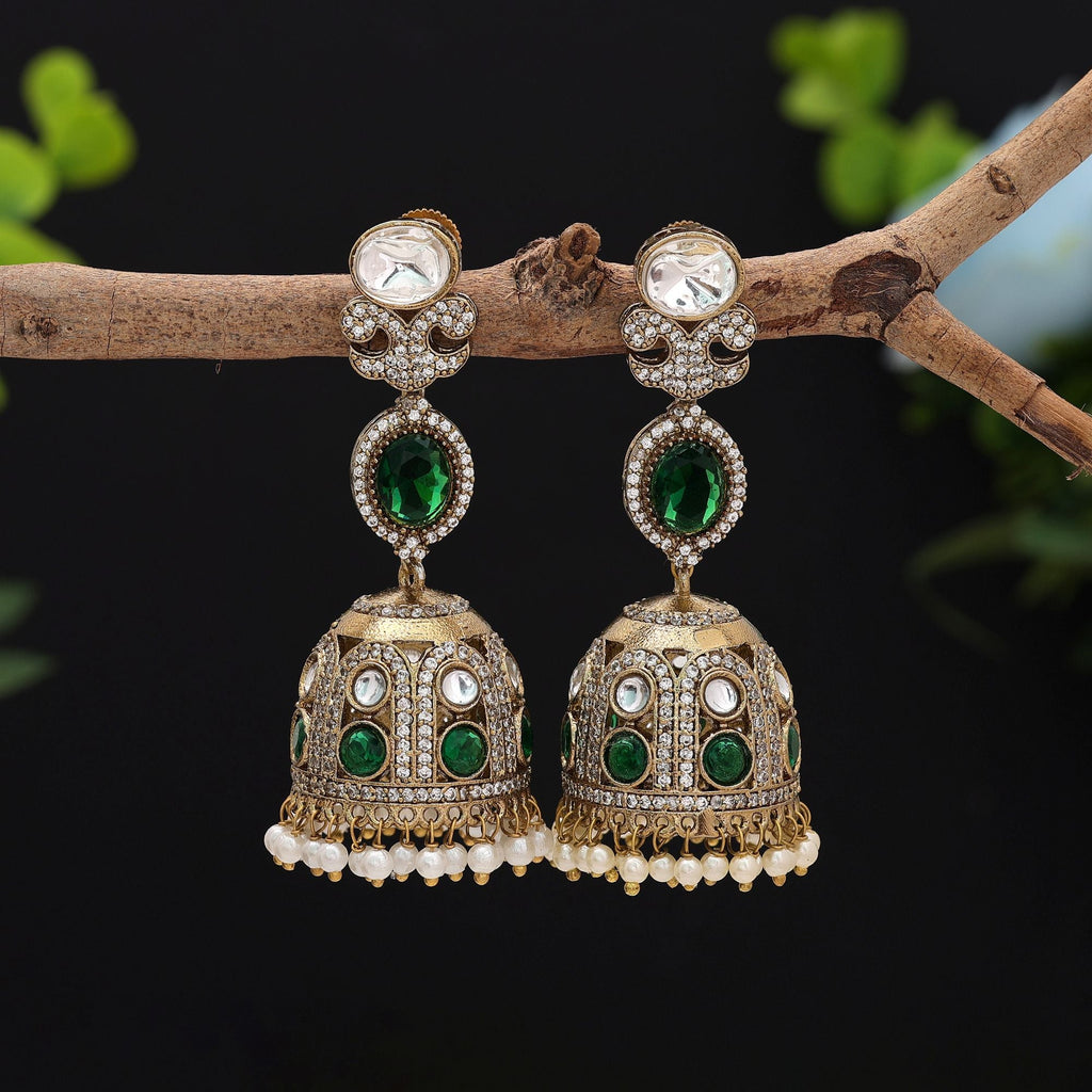 Green Color American Diamond Earrings Ethnic Jewelry Design