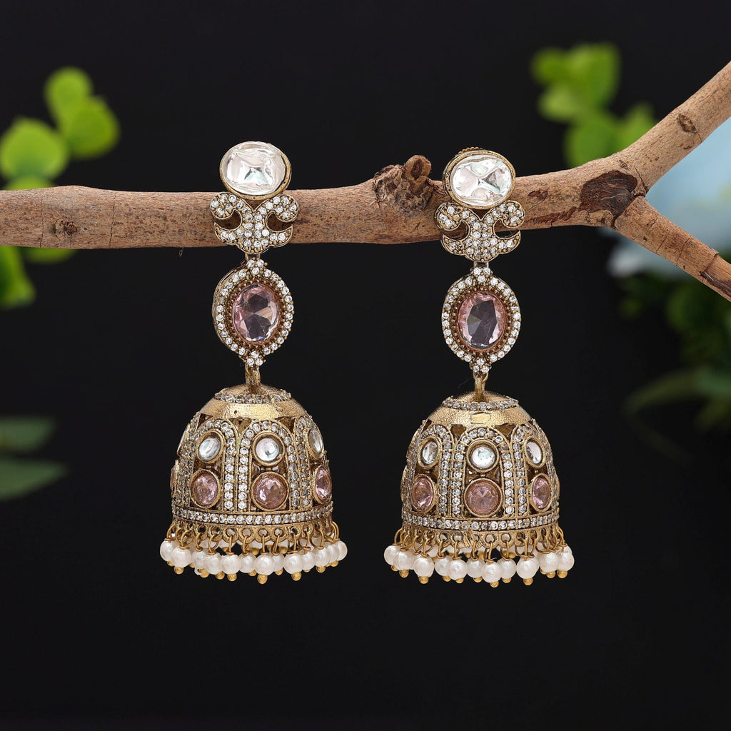 Light Pink Color American Diamond Earrings Traditional Fashion Look