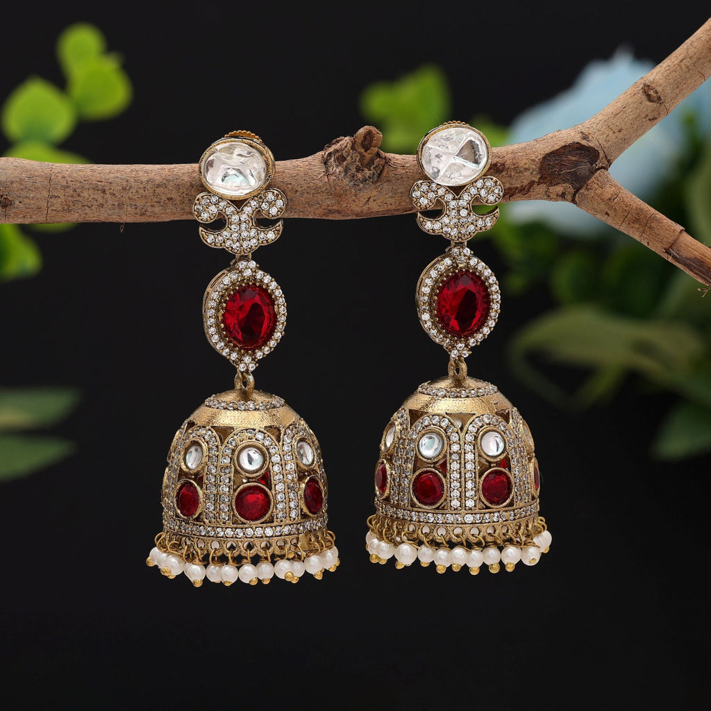 Maroon Color American Diamond Earrings Wedding Party Wear